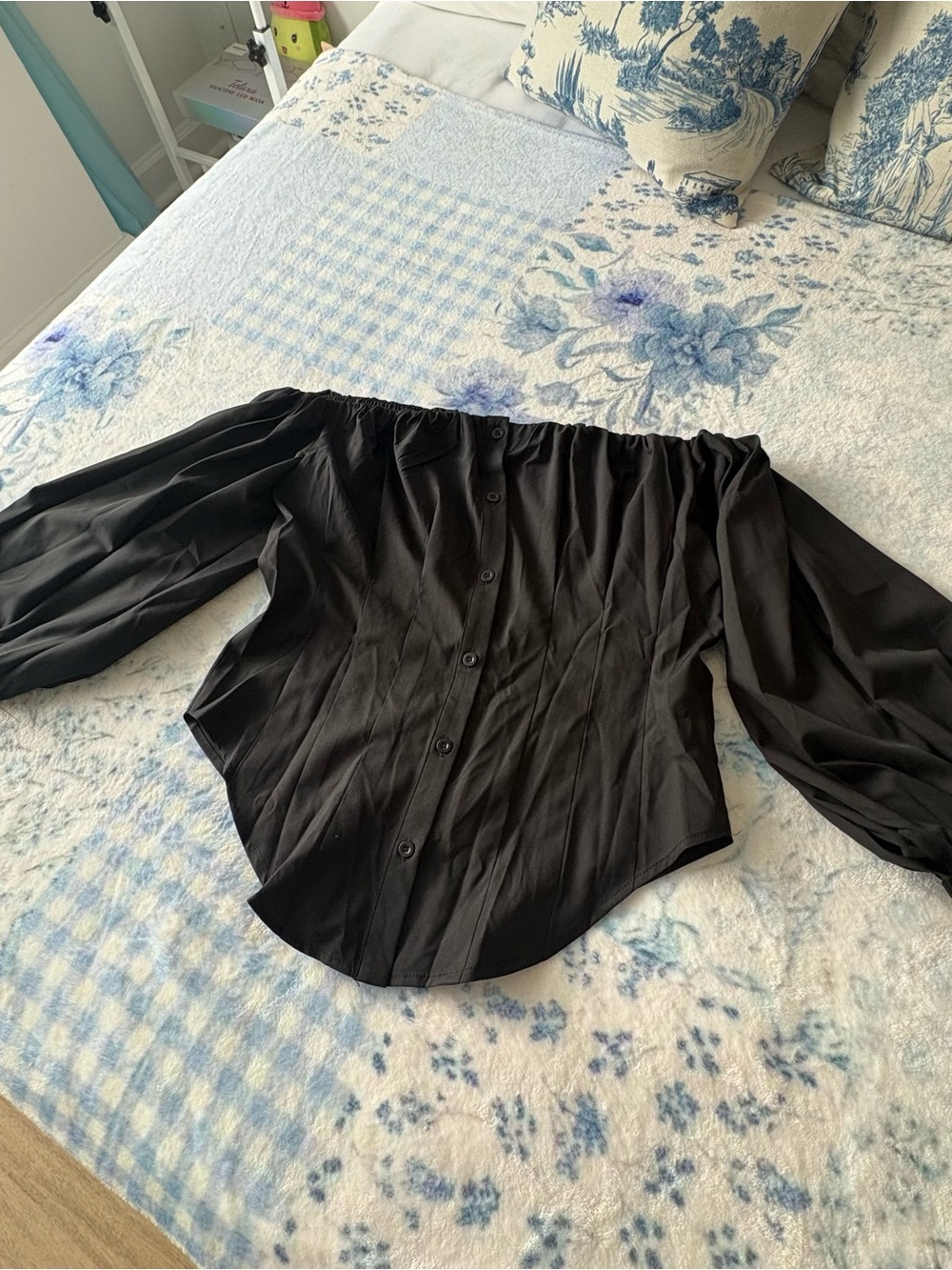 SHEIN Black Off-Shoulder Button-Front Blouse- Never Used